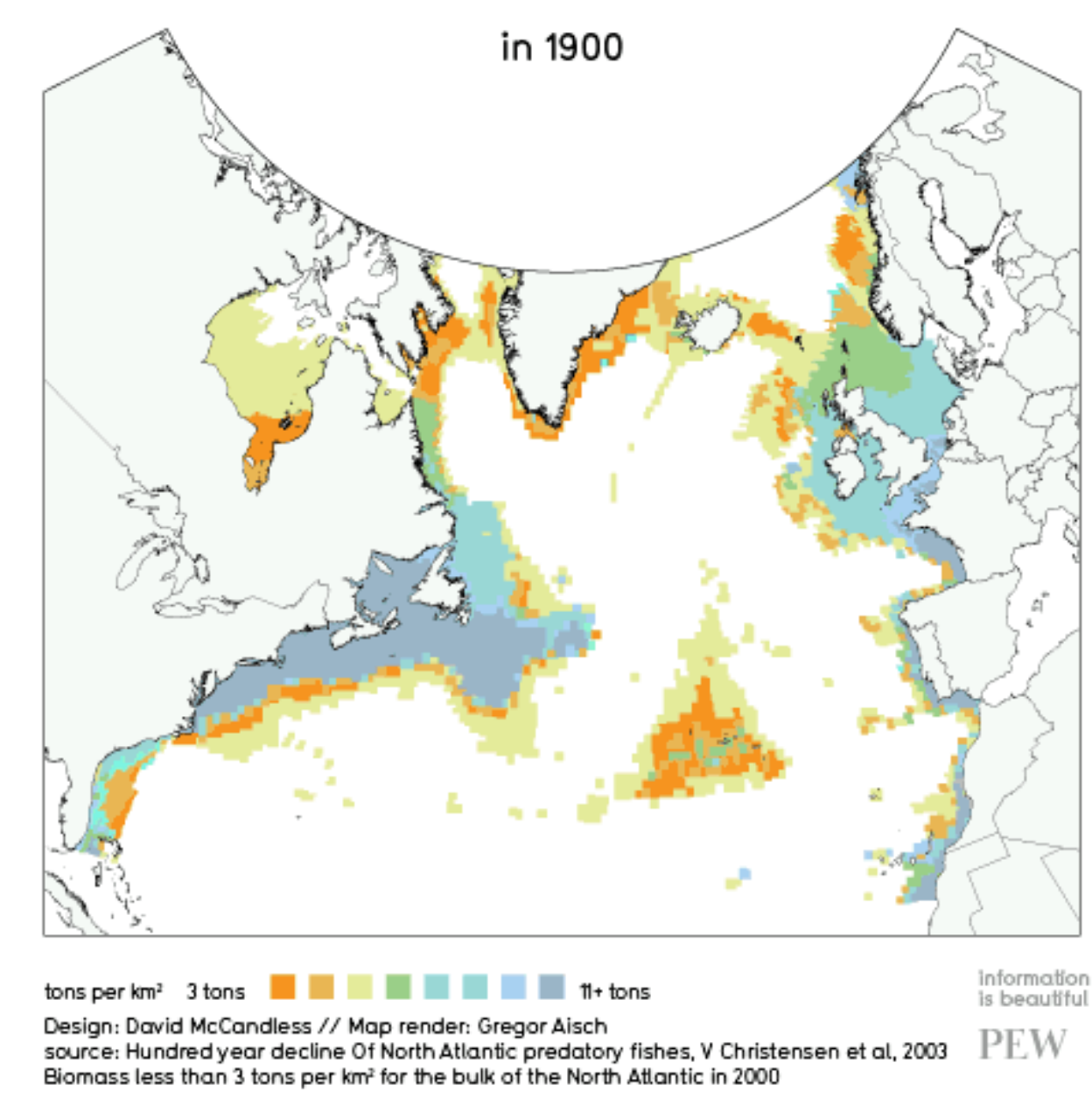 Map with fish density in North Atlantic